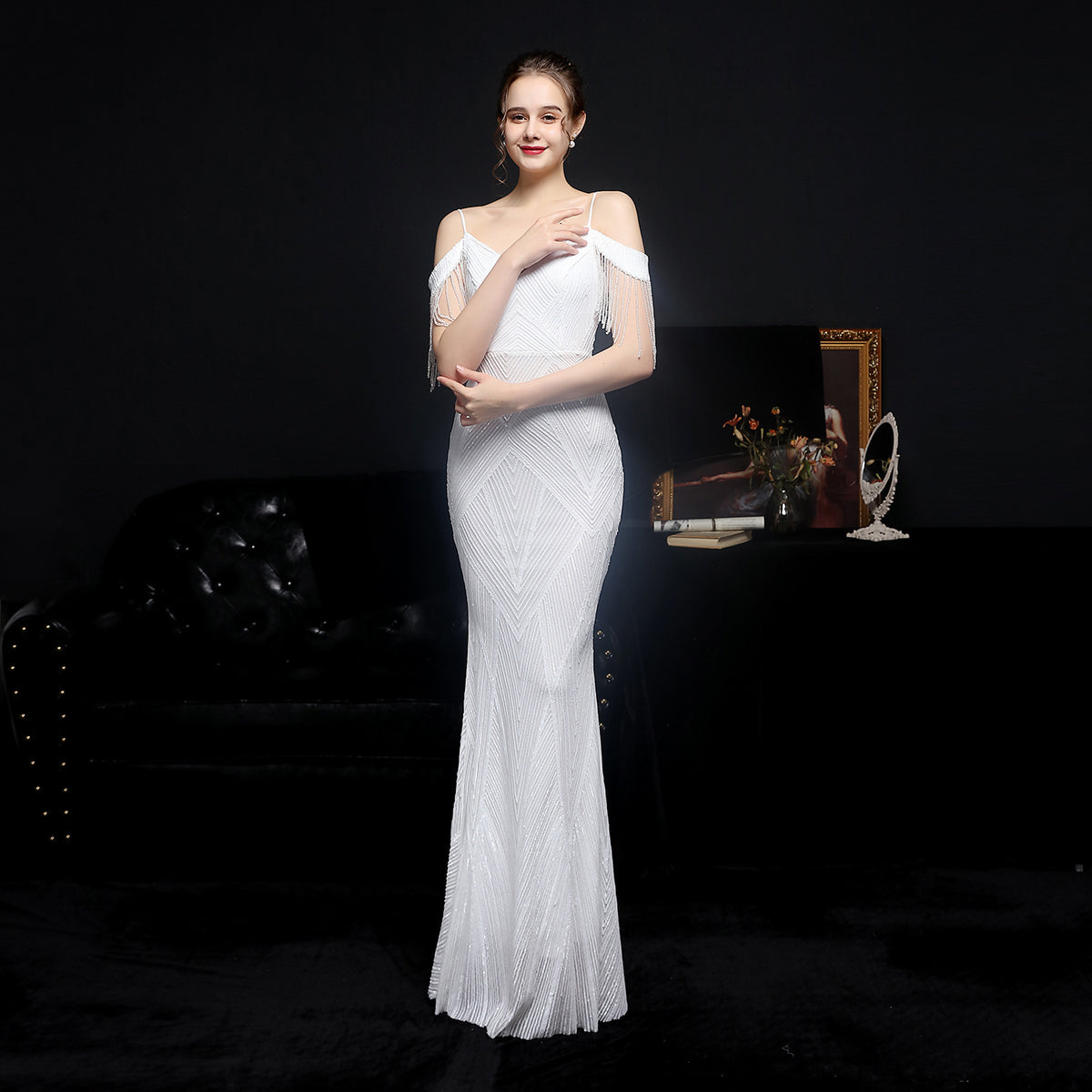Women's Sequin Fishtail Formal Dress Banquet Etiquette Evening
