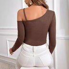 Women's Simple Elegant T shirt Spring Summer One Shoulder Cold Shoulder Unilateral Sling Scheming Tops