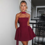 Women's Strapless Ruched Tie Mini Dress