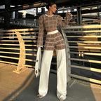 Women's Autumn Winter National Printed Plaid Long Sleeve Short Top