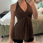 Women's Embroidered Halter Ruched Top