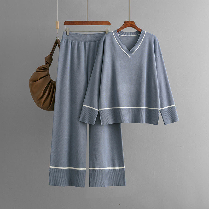 Fashionable Knitted Suit Autumn Winter Loose Casual Sweater Pullover Two Piece Dress