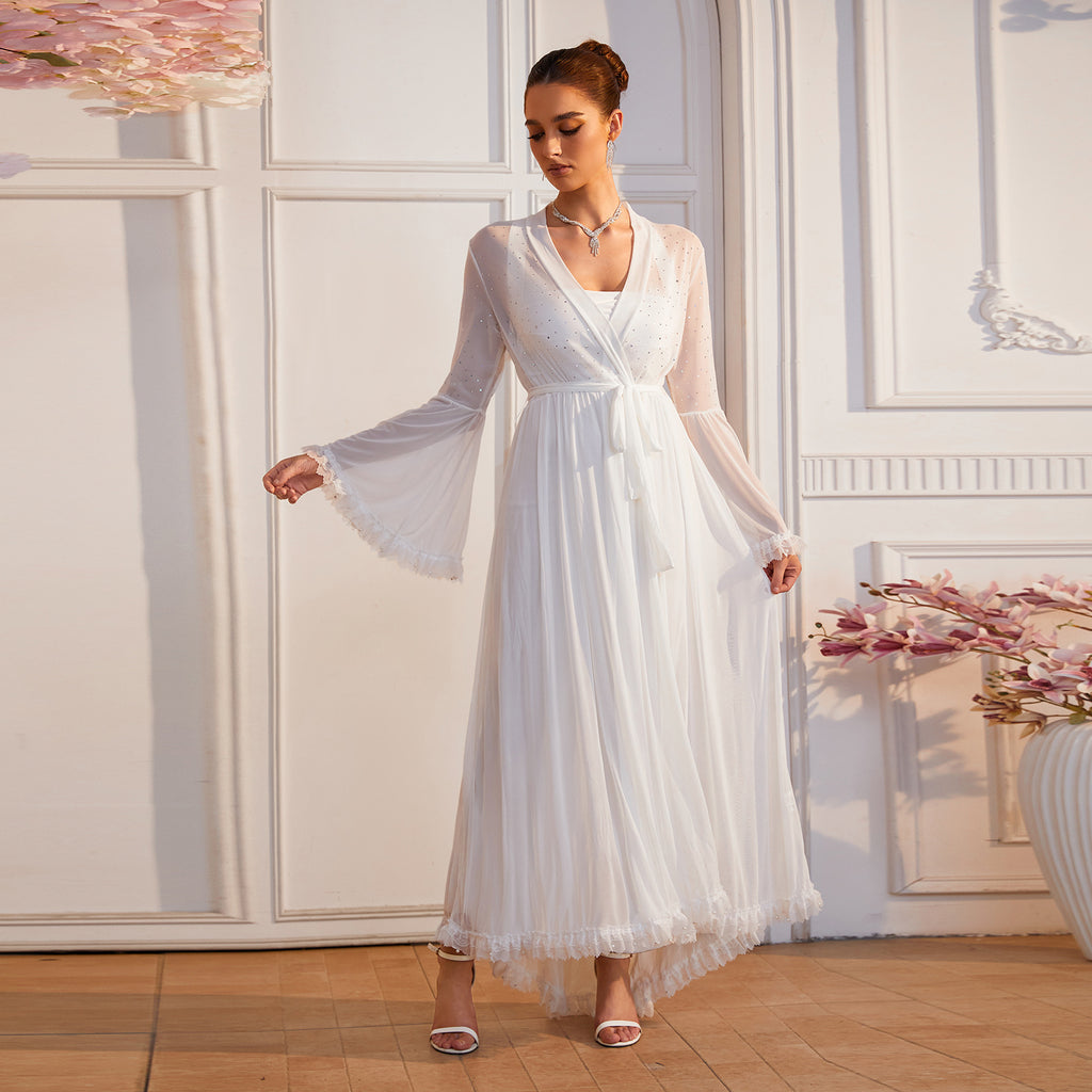 Women's Rhinestone Sheer Mesh Long Robe