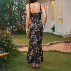 Women's Printed Backless Ruched Midi Dress
