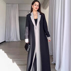 Long Collar Stitching Contrast Color Trench Coat Office Coat