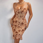 Women's Floral Mesh V-Neck Bodycon Dress