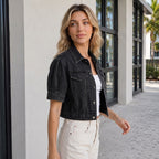 Women's Short-Sleeve Washed Denim Jacket
