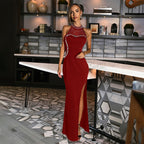 Women's Rhinestone Split Evening Maxi Dress