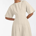 Simple A line Dress Cotton round Neck