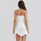 Tube Top Lace Up Backless Chiffon Stitching Dress