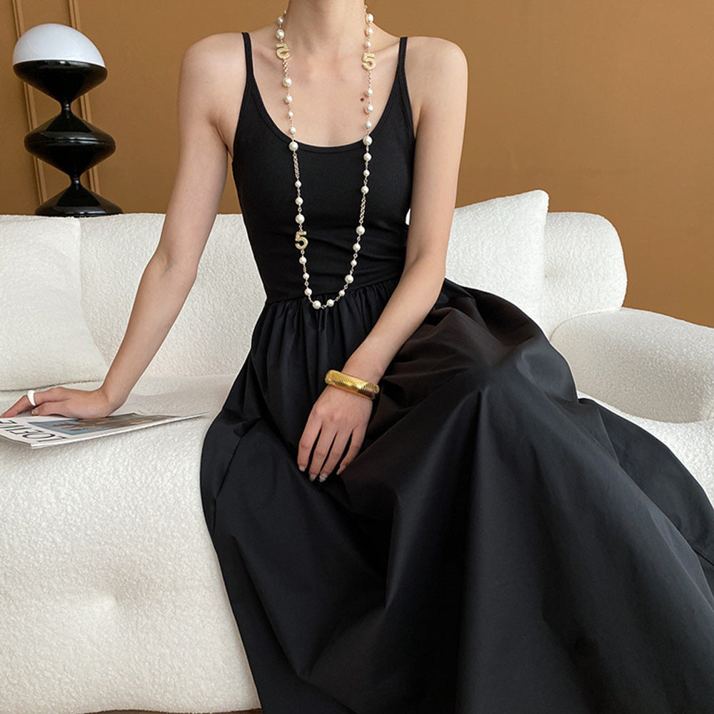 Black Spaghetti-Strap A-Line Maxi Dress
