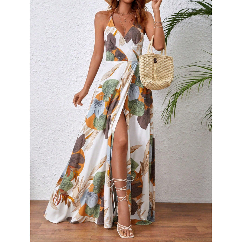 Tropical Print Cutout Maxi Dress