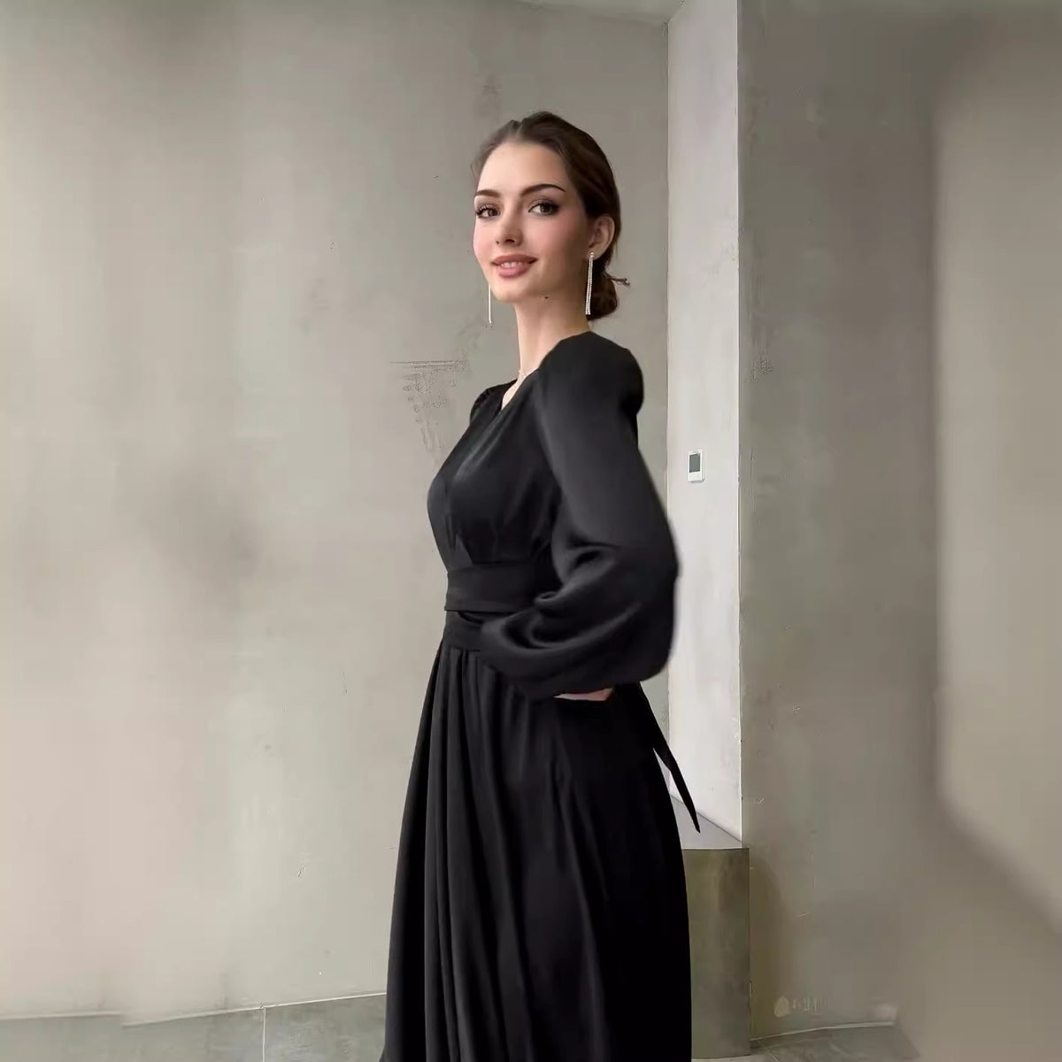 Lace-Up Pleated Waist Dress