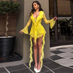 Women's Lace Ruffled V-Neck Long-Sleeve Mini Dress
