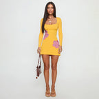 Floral Waist Controlled Long Sleeve U-Neck Dress