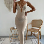 Women's Cutout Lace-Up Halter Maxi Dress