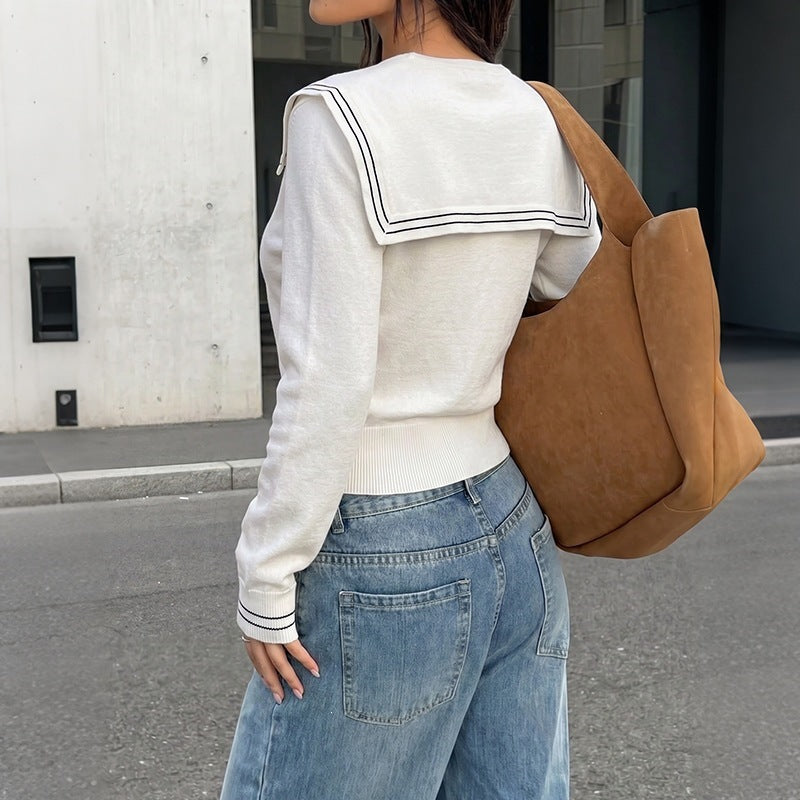 Autumn Winter Sweet College Long Sleeve Striped Loose V