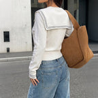 Autumn Winter Sweet College Long Sleeve Striped Loose V