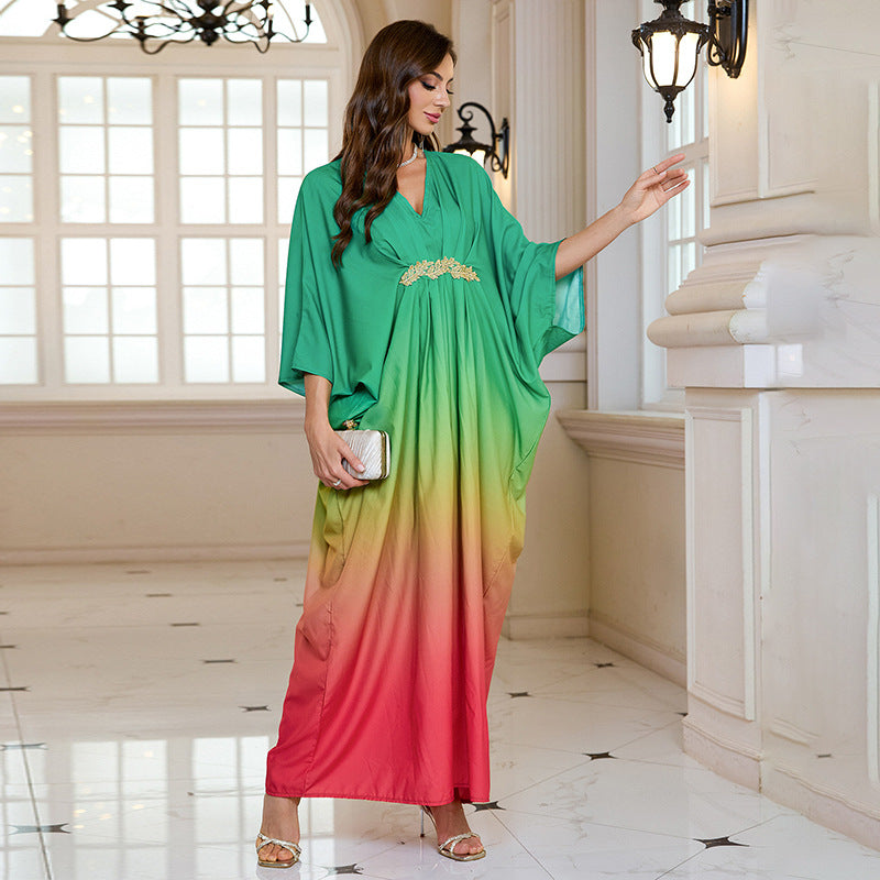 Women's Gradient Vacation Robe Beach Outerwar Maxi Dress Loose Robe Bikini Cover Up Sun Protection Shirt