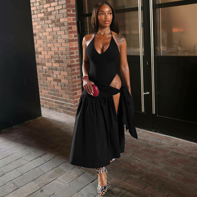Women's Autumn Sexy Backless Bodysuit Slim Fit Tied Skirt Set