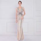 Women's Floral Sequin Crafts Beaded Banquet Long Sleeve Sequin Aura Dress