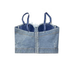 Floral Beaded Sling Vest Slimming Slim Fit with Brassiere Pad Boning Corset Corset Daily Wear Summer Top for Women