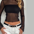 Women's Sheer Mesh Long Sleeve Crop Top