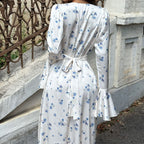 Women's Floral Satin V-Neck A-Line Dress
