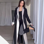 Long Collar Stitching Contrast Color Trench Coat Office Coat