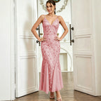 Women's Sequin Embroidered V-Neck Evening Maxi Dress