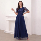 Women's Sequin Short-Sleeve Cocktail Dress