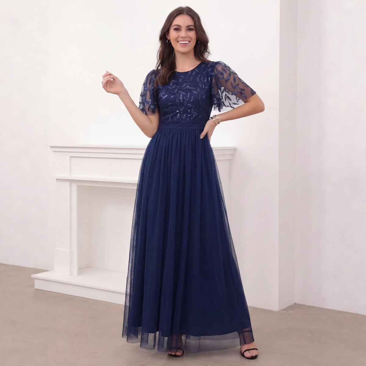 Women's Sequin Short-Sleeve Cocktail Dress