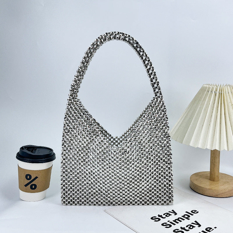 Women's Silver Beaded Shoulder Bag