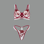 Sexy Lingerie Women Suit Embroidered Lace See Through Sexy Low Waist Thin Strap T Back Two Piece Set Direct