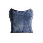 's Short Tube Top High Grade Slim Fit Outside Denim Tube Top
