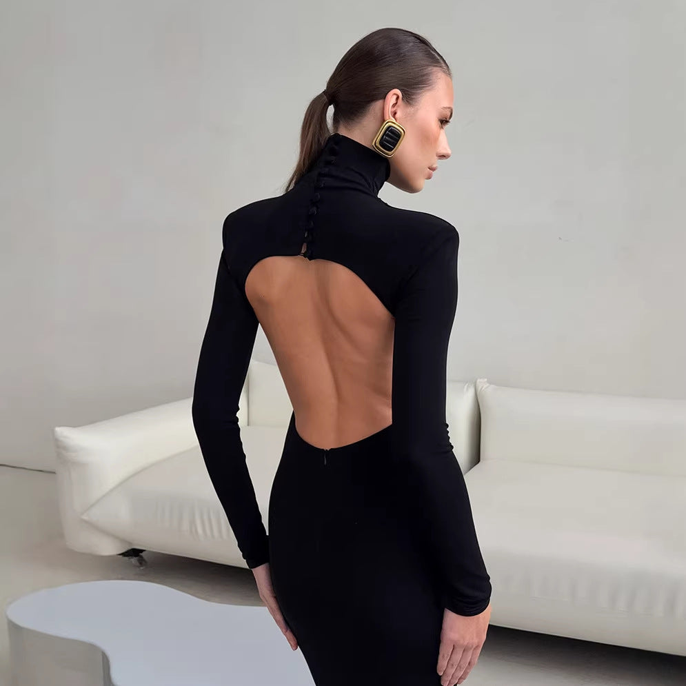 Backless Knit Turtleneck Dress