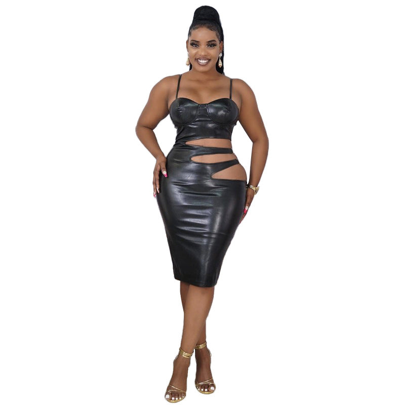 Women's Faux-Leather Cutout Sleeveless Sheath Dress