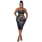 Women's Faux-Leather Cutout Sleeveless Sheath Dress