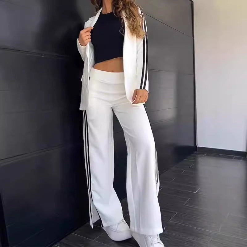 Women's Autumn Winter Women's Casual Polo Collar Suit Wide Leg Pants