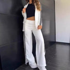 Women's Autumn Winter Women's Casual Polo Collar Suit Wide Leg Pants