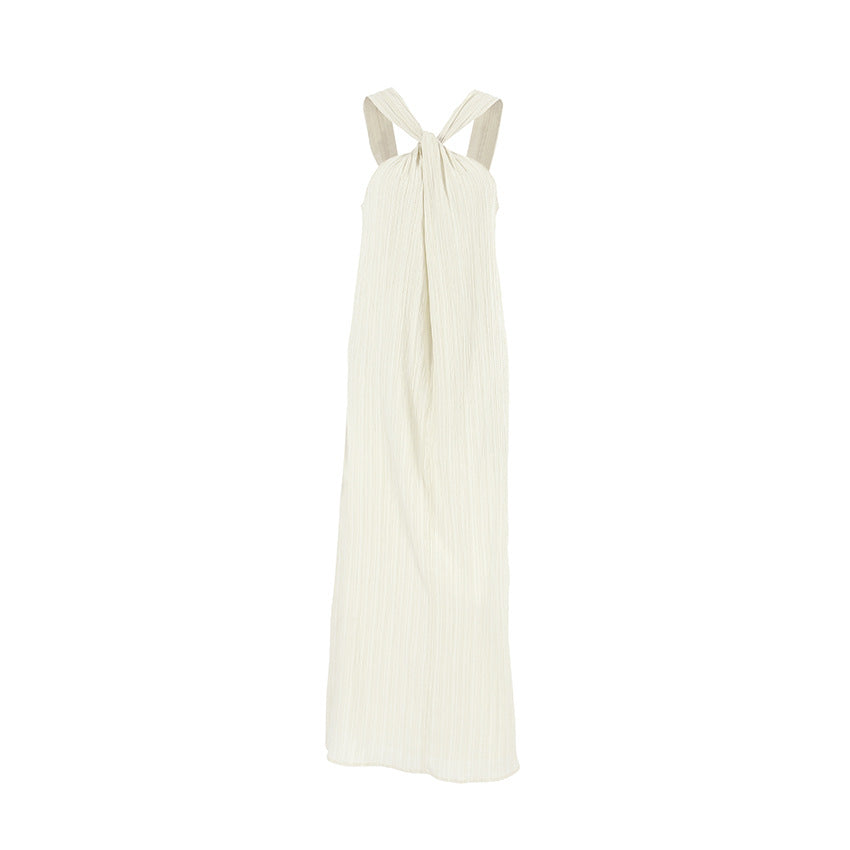 Beige Halter Ankle-Length Dress