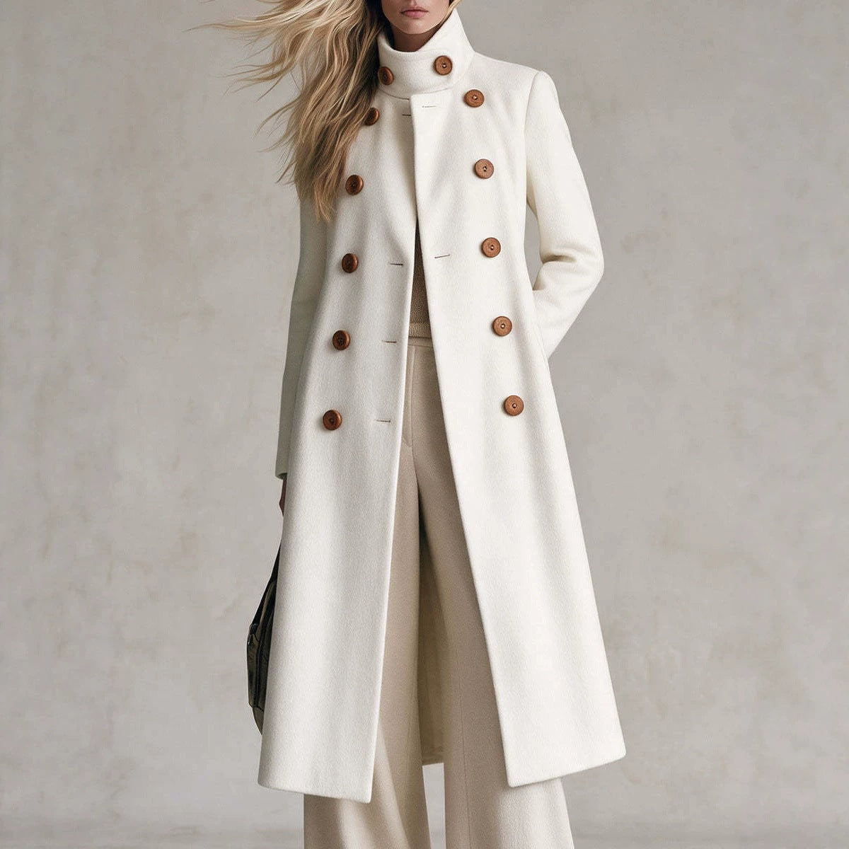 Double Breasted Stand Collar Woolen Coat