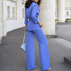 Autumn Winter Solid Color Office Sense High-Waisted Work Pant Two-Piece Set