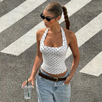Women Clothing Summer Polka Dot Halter Backless Spicy Girl Slim Fit Tank Top Women