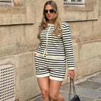 Women's Striped Round Neck Knitted Cardigan Casual Sweater