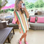 Stripes Stitching Pocket Short Sleeve Dress