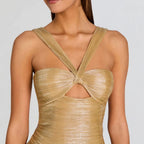 Women's Gold Pleated Swing Dress