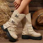 Women's Rivet and Rhinestone Mid-Calf Boots