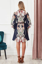 Women's Shirt Dress Vintage Floral Print Long Sleeves A- Line With Belt