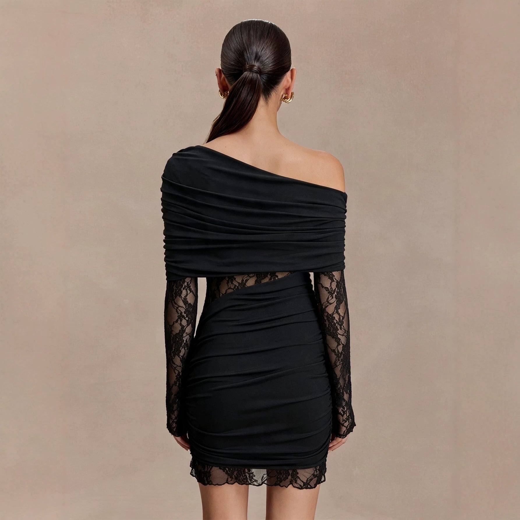 Women's Lace Patchwork One-Shoulder Mini Dress
